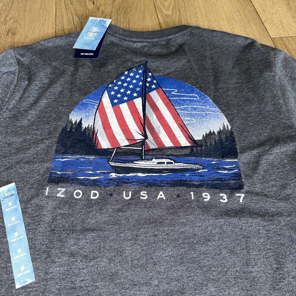 Izod Saltwater Men's Soft Wash Crew Tee SS American Sailing Medium NEW‎